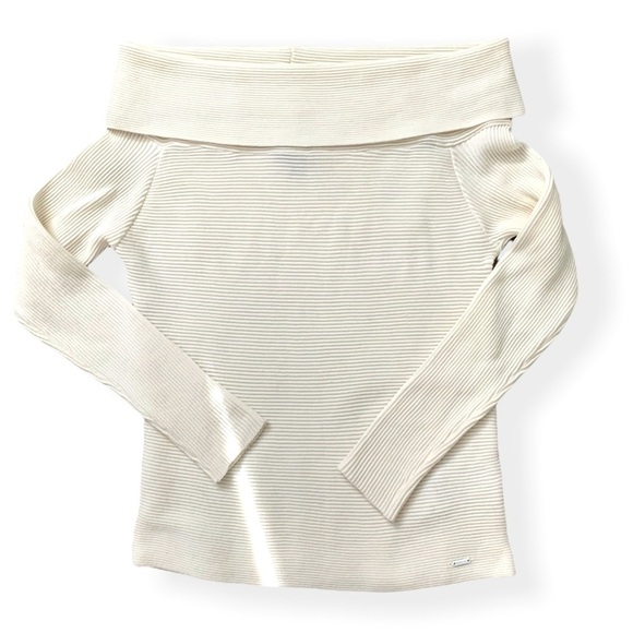 Armani Jeans Cream Ribbed Off The Shoulder Sweater - Picture 2 of 7